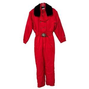 Vtg Fera Skiwear Snowsuit Ski Suit Winter Jumpsuit 80s 90s Size 10 Red Zip Snap